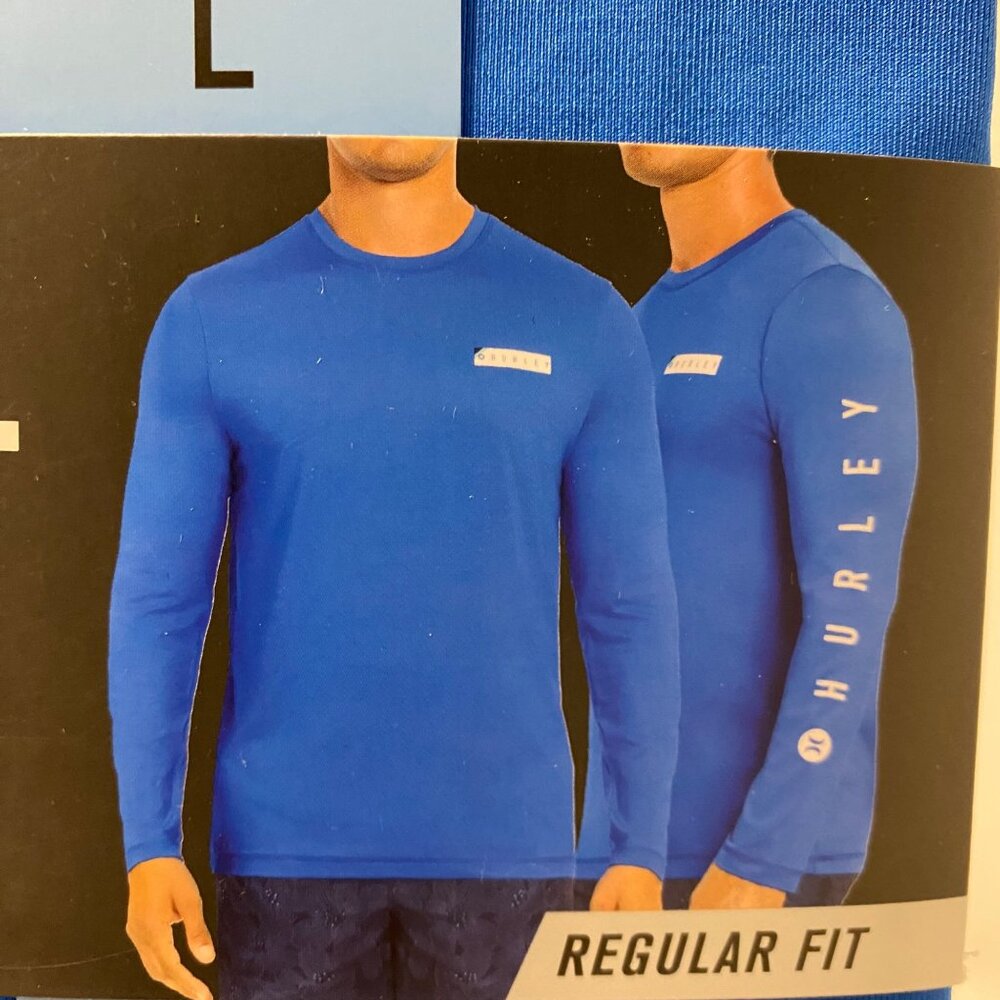 Hurley Mens Blue Long Sleeve Sunshirt UPF 50+ Hybrid Stretch Regular Fit L nwt